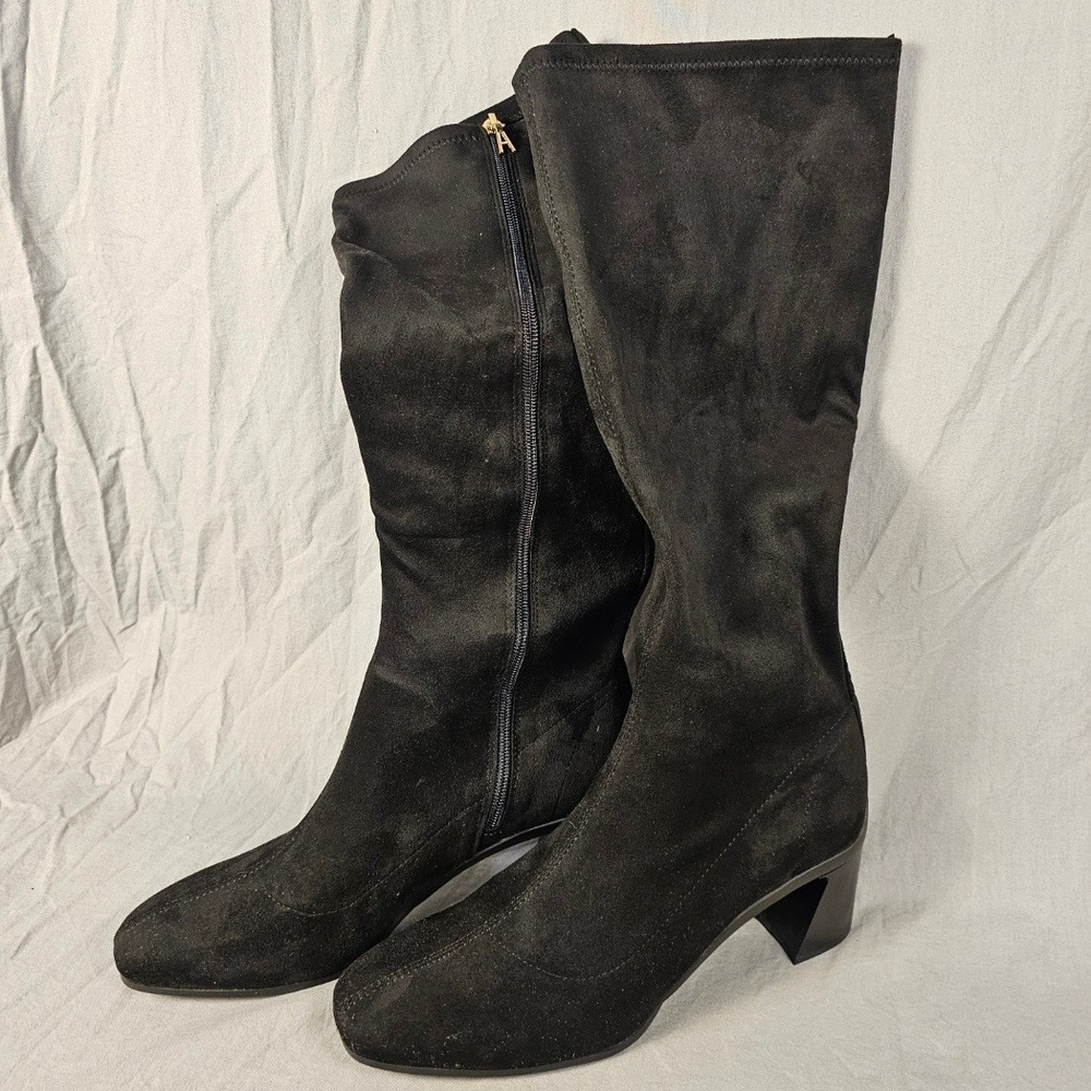 Aerosoles Centola Black Faux Suede Knee High Block Heel Boots Women 11M New
